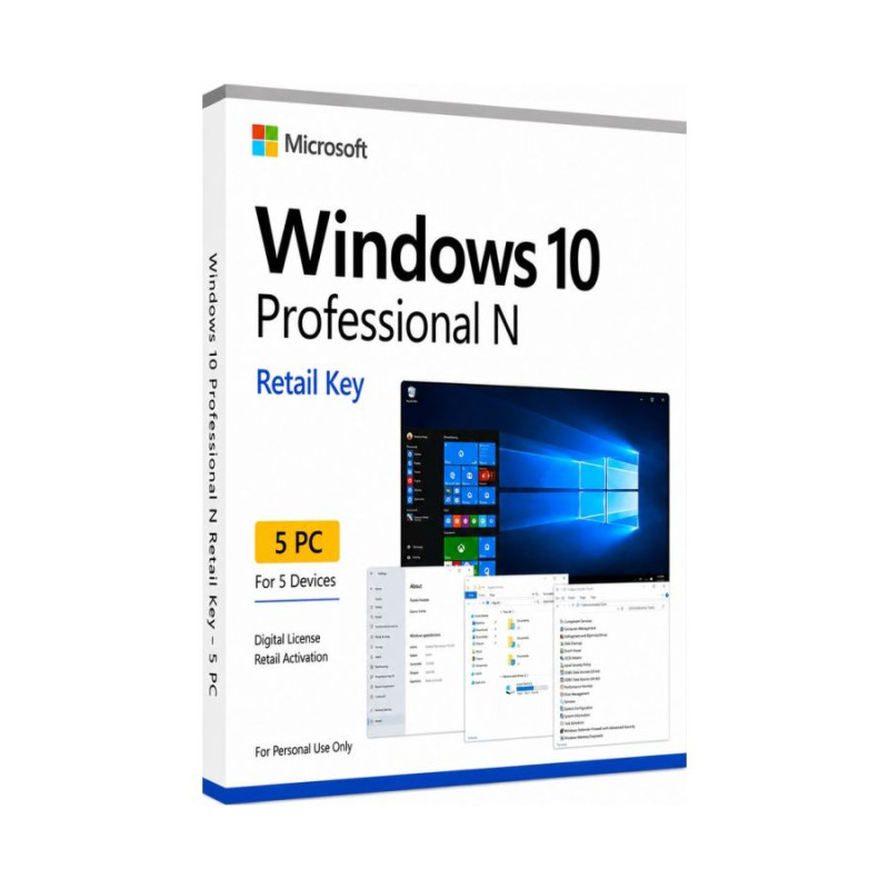Windows 10 Professional N Retail license 5 PC Pro activation key instant activation