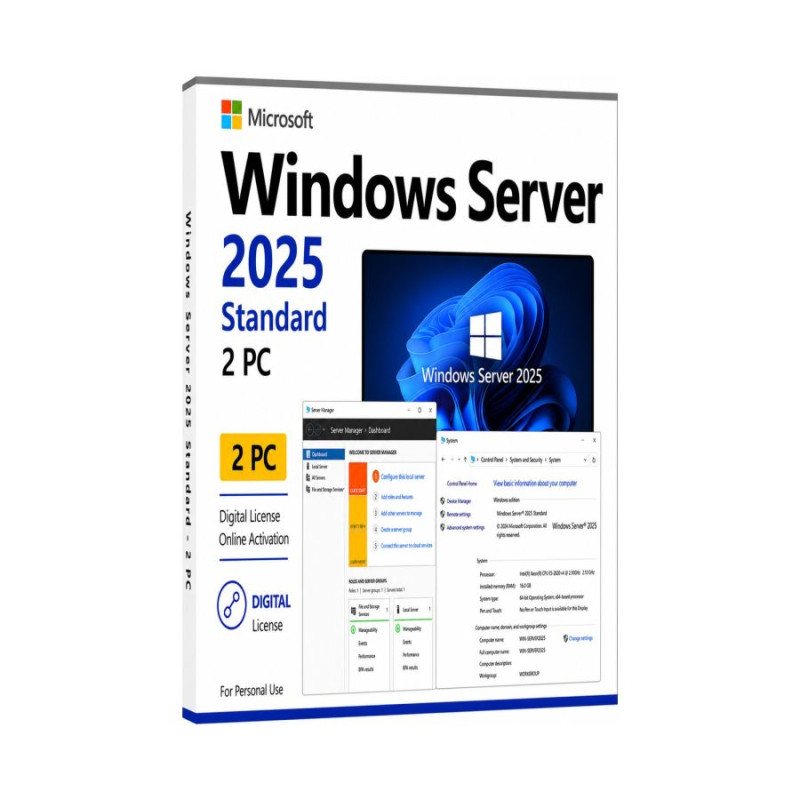 Windows Server 2025 Standard license 2 PC server no subscription